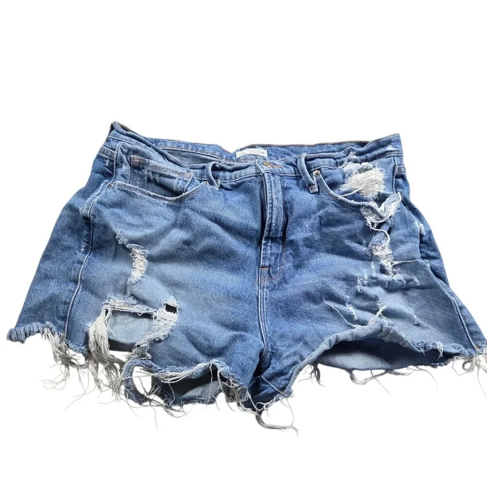 Good American Denim Cutoff Shorts Womens 12 Distressed Blue
